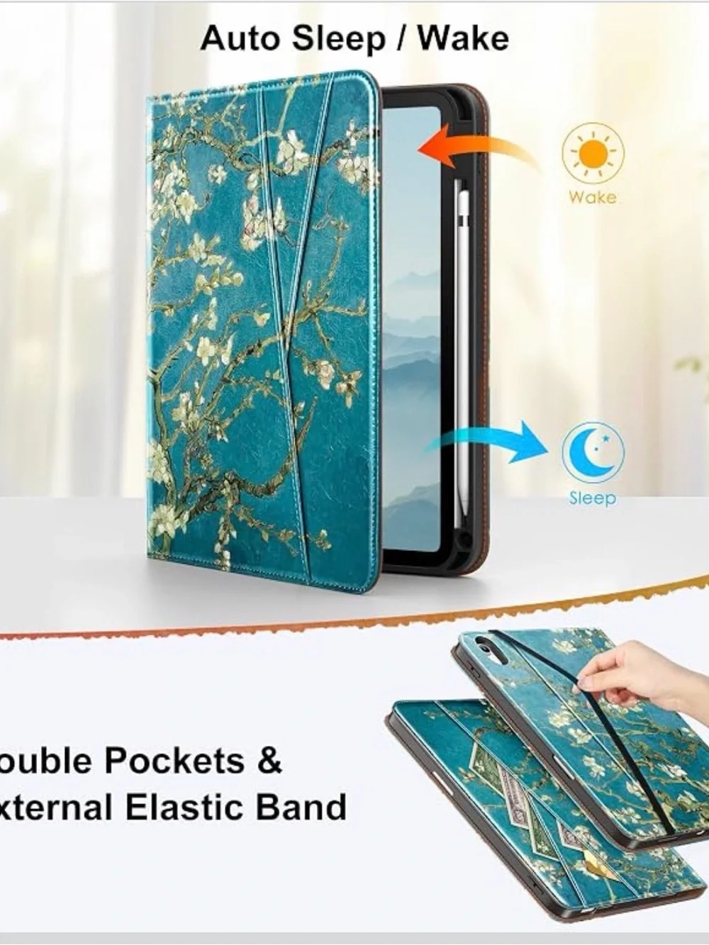 DDT IPad case 11th/10th generation, 360 rotation, pen holder, pockets, hand slot